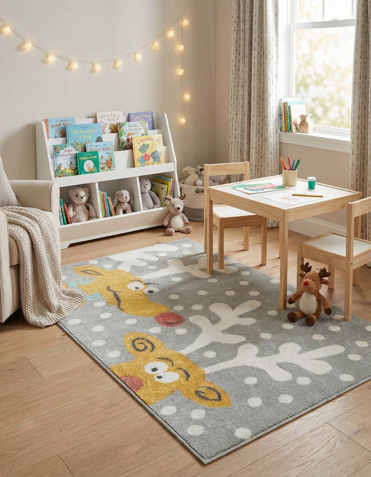 Detail image of 4' 1 x 6' 1 Reindeer Whimsy Kids Rug
