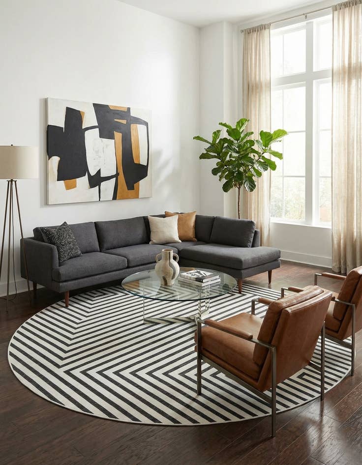 Detail image of 13' x 13' Easy-Clean Modern Indoor / Outdoor Round Rug