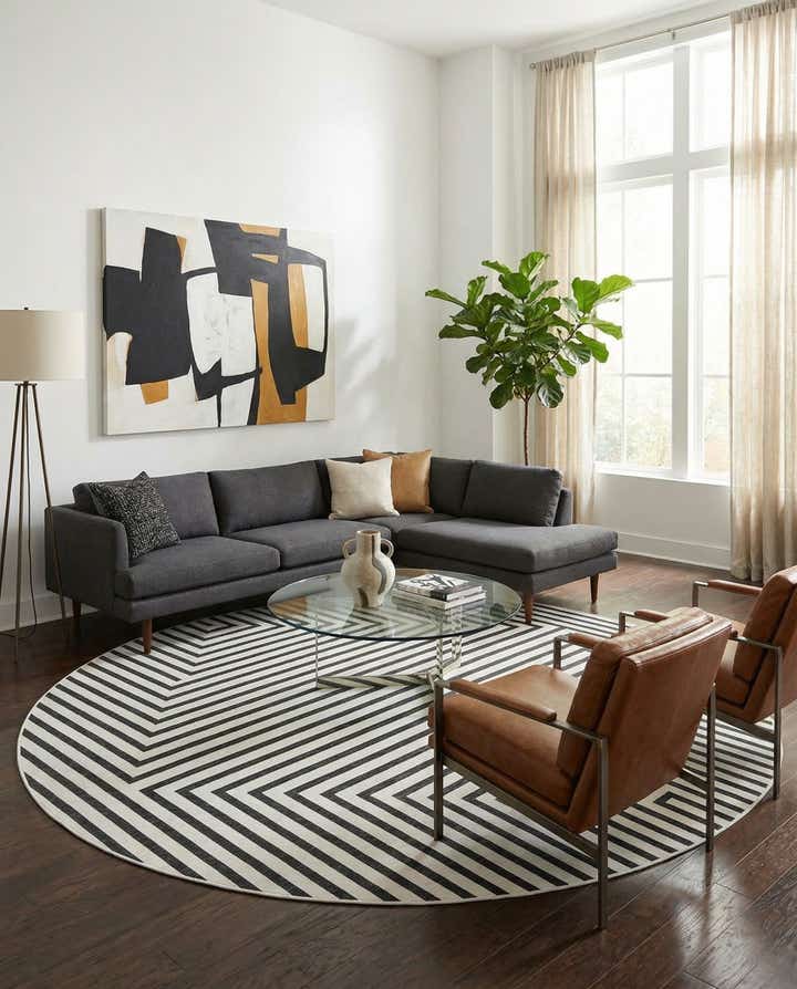 13' x 13' Easy-Clean Modern Indoor / Outdoor Round Rug