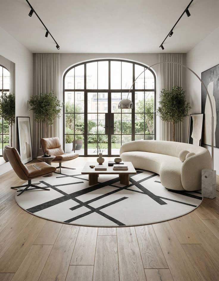 Detail image of 12' x 12'  Washable Modern Indoor / Outdoor Round Rug