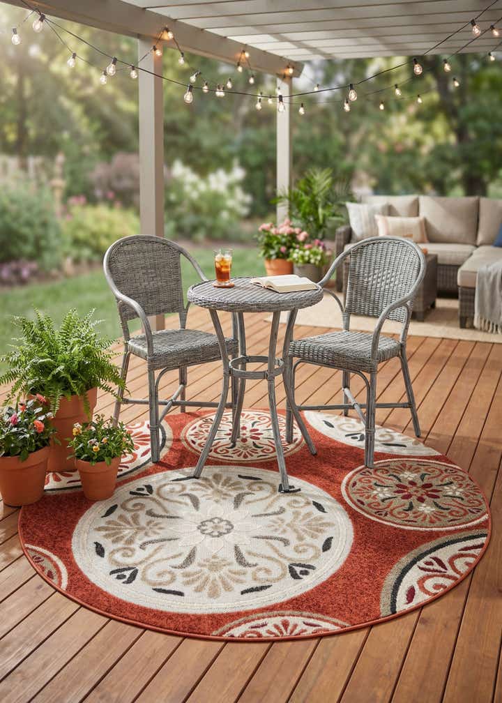 5' 3 x 5' 3 Easy-Clean Modern Indoor / Outdoor Round Rug