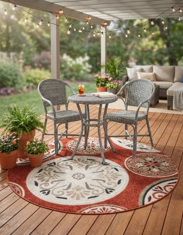 Terracotta Easy-Clean Modern Indoor / Outdoor Round Rug