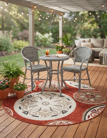 Terracotta Easy-Clean Modern Indoor / Outdoor Round Rug
