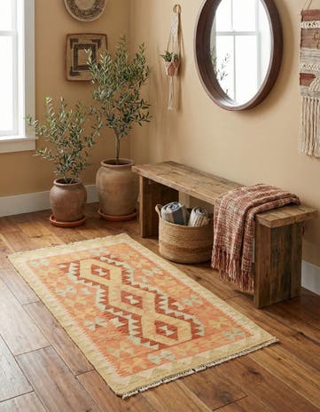 2' 6 x 4' Hand Woven Kilim Waziri Wool Rug