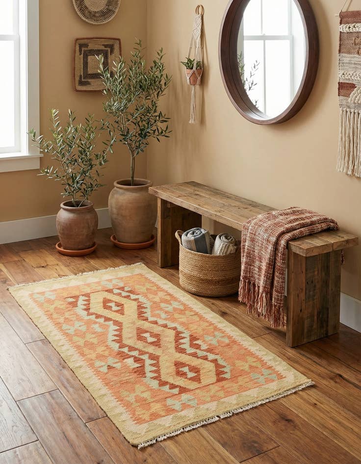 Detail image of 2' 6 x 4'  Hand Woven Kilim Waziri Wool Rug