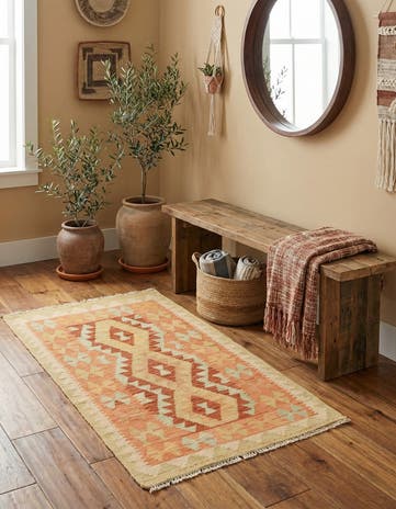 2' 6 x 4' Hand Woven Kilim Waziri Wool Rug