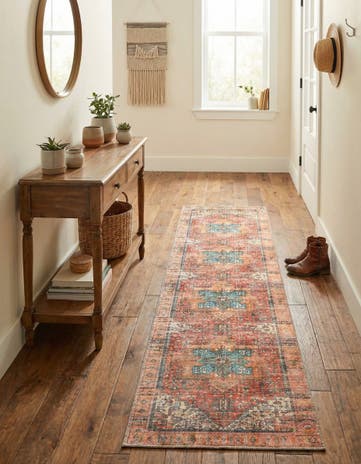 Rust Red Washable Timeless Runner Rug