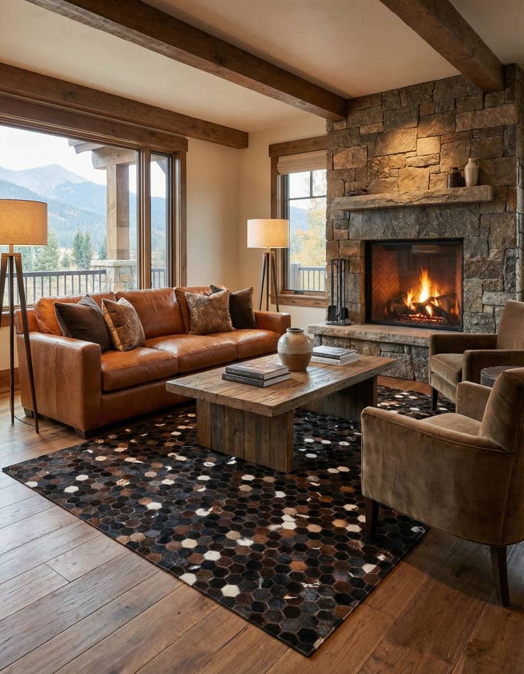 Detail image of 5' x 7' 10 Cowhide Leather Rug