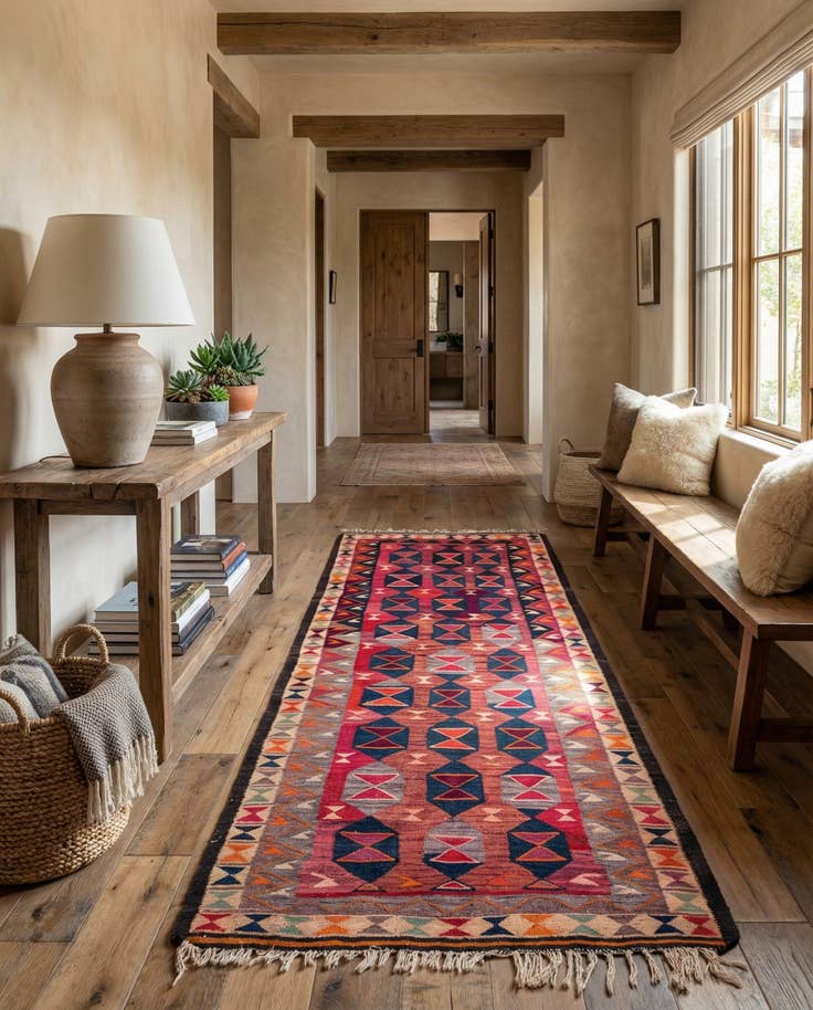 Detail image of 4' 7 x 9' 9 Hand Woven Kilim Fars Wool Runner Rug