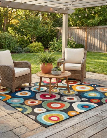 Multi Black Easy-Clean Casablanca Indoor / Outdoor Square Rug