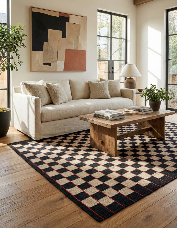 Detail image of 4' 2 x 5' 9  Hand Woven Kilim Modern Wool Rug