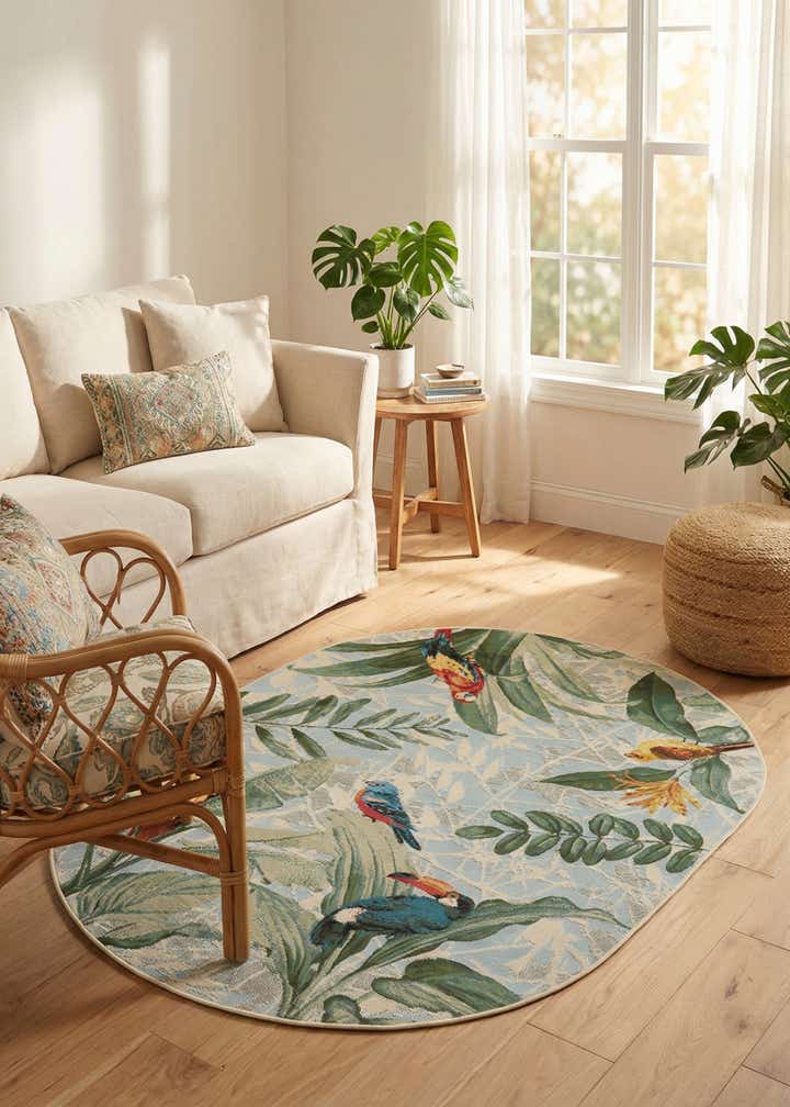 4' x 6' Easy-Clean Botanical Indoor / Outdoor Oval Rug