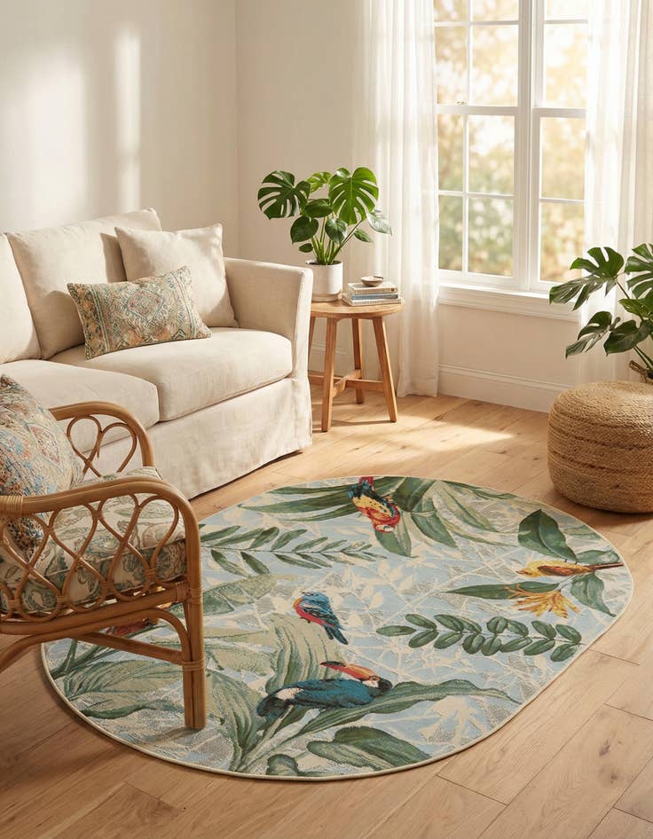 Detail image of 4' x 6' Easy-Clean Botanical Indoor / Outdoor Oval Rug