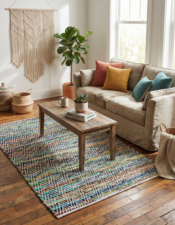 Detail image of  4' 1 x 6' 1  Hand Woven Chindi Chevron Rug