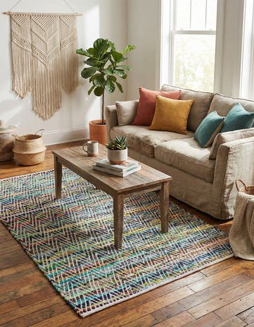 Green Hand Woven Chindi Chevron Rug