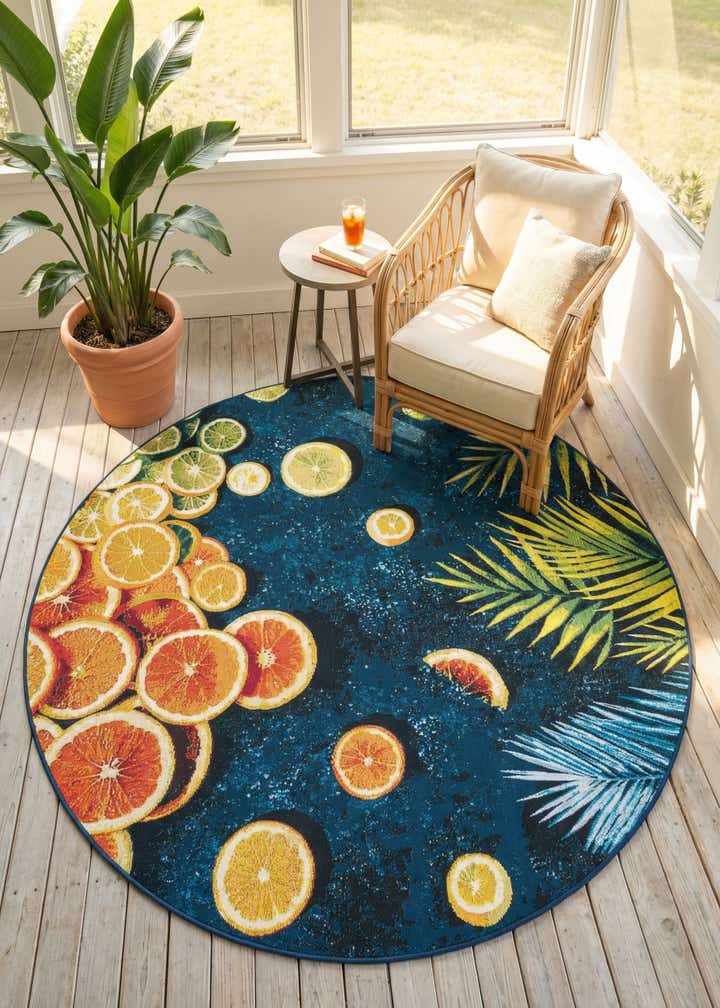 6' x 6' Easy-Clean Coastal Indoor / Outdoor Round Rug