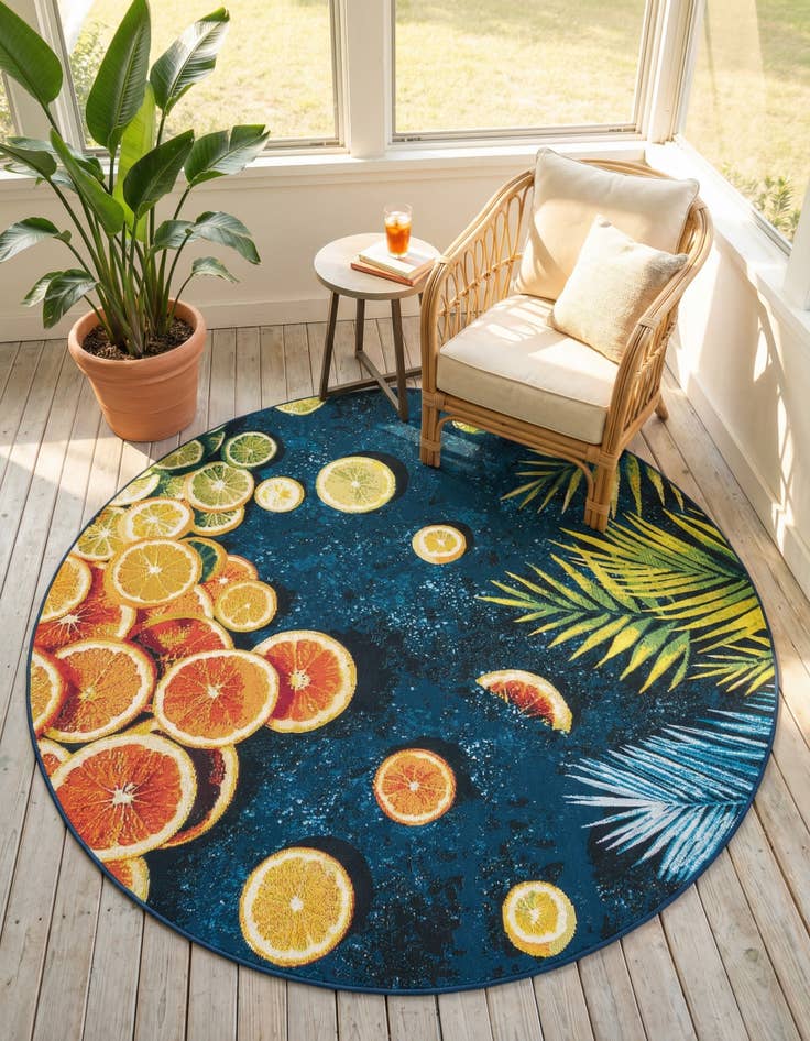 Detail image of 6' x 6'  Washable Coastal Indoor / Outdoor Round Rug