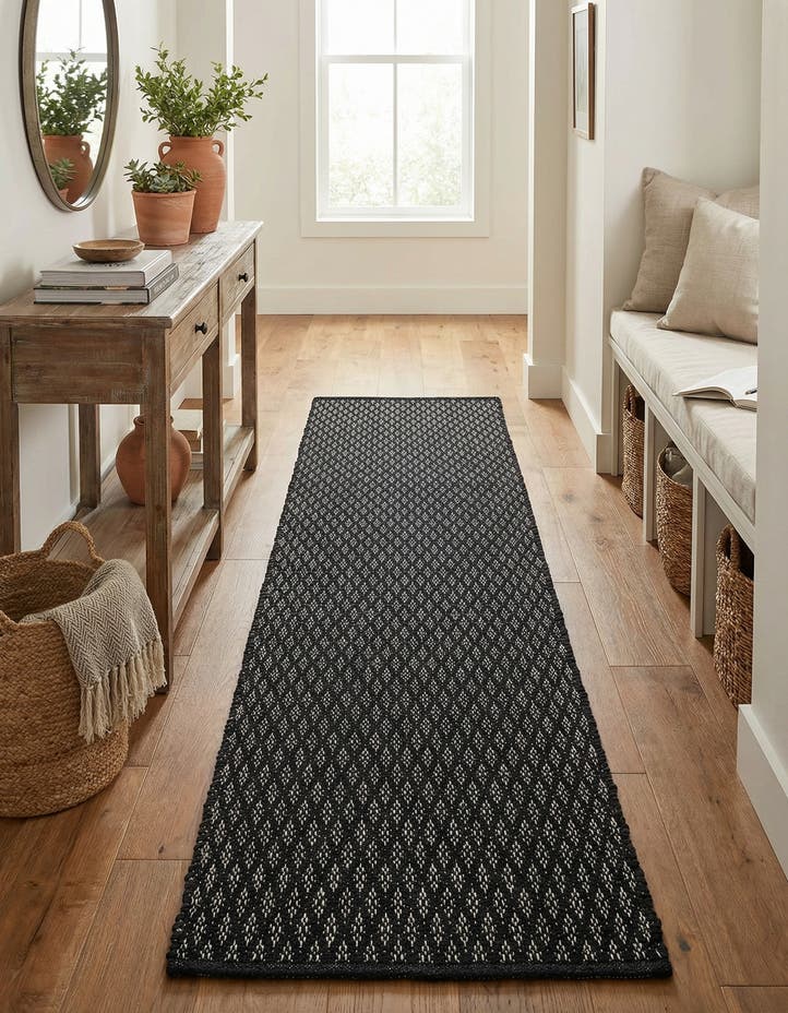 2' x 8' Hand Woven Lattice Wool Runner Rug