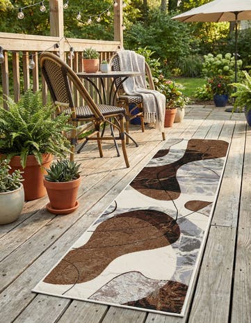 Brown and White Easy-Clean Modern Indoor / Outdoor Runner Rug