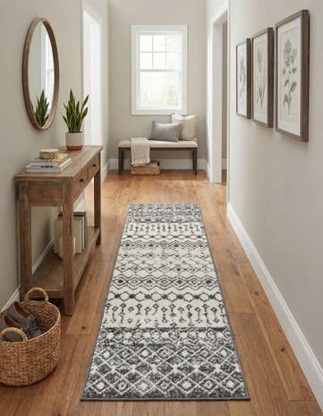 Ivory and Gray Moroccan Trellis Runner Rug