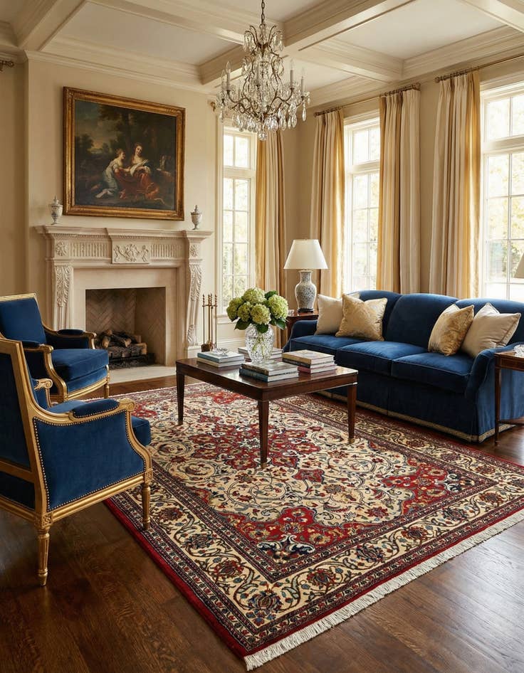 Detail image of  4' 10 x 7' 3  Hand Knotted Qom Persian Rug