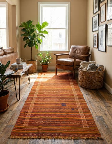 4' 5 x 11' 10 Hand Woven Kilim Fars Wool Runner Rug