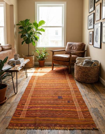 4' 5 x 11' 10 Hand Woven Kilim Fars Wool Runner Rug