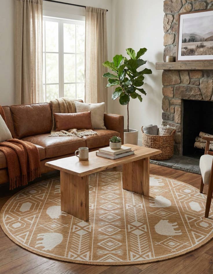 Detail image of 5' 3 x 5' 3  Washable Southwestern Indoor / Outdoor Round Rug