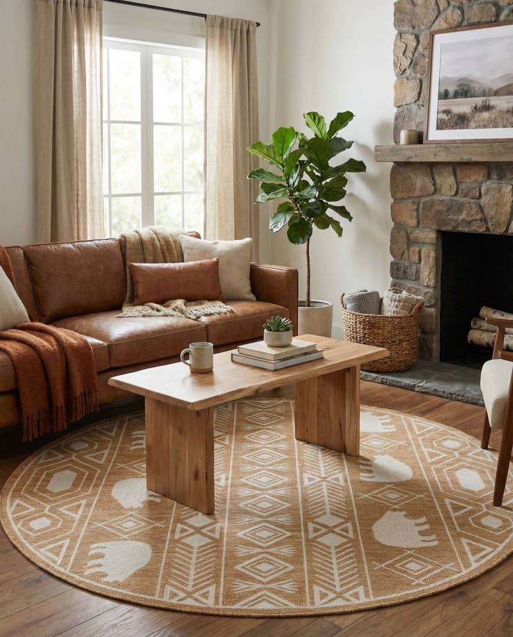 Detail image of 5' 3 x 5' 3 Easy-Clean Southwestern Indoor / Outdoor Round Rug