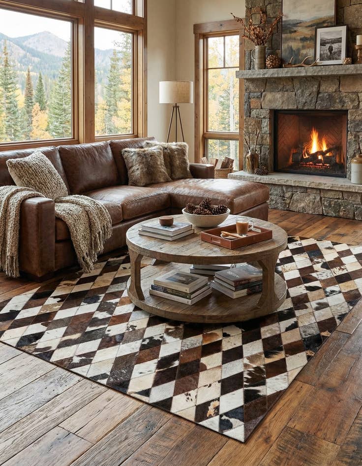 Detail image of 4' 8 x 6' 9 Cowhide Stocks Rug