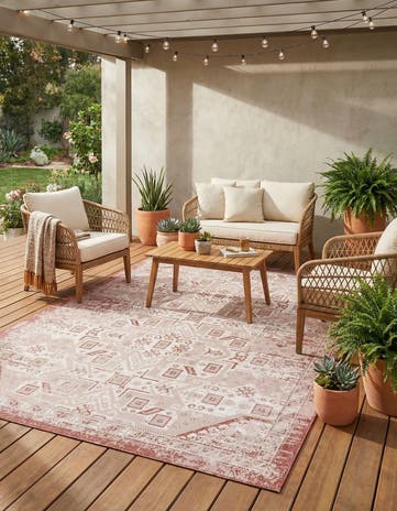 Rust Red Easy-Clean Aztec Indoor / Outdoor Rug