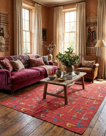 5' 8 x 7' 1 Hand Woven Kilim Suzani Wool Rug