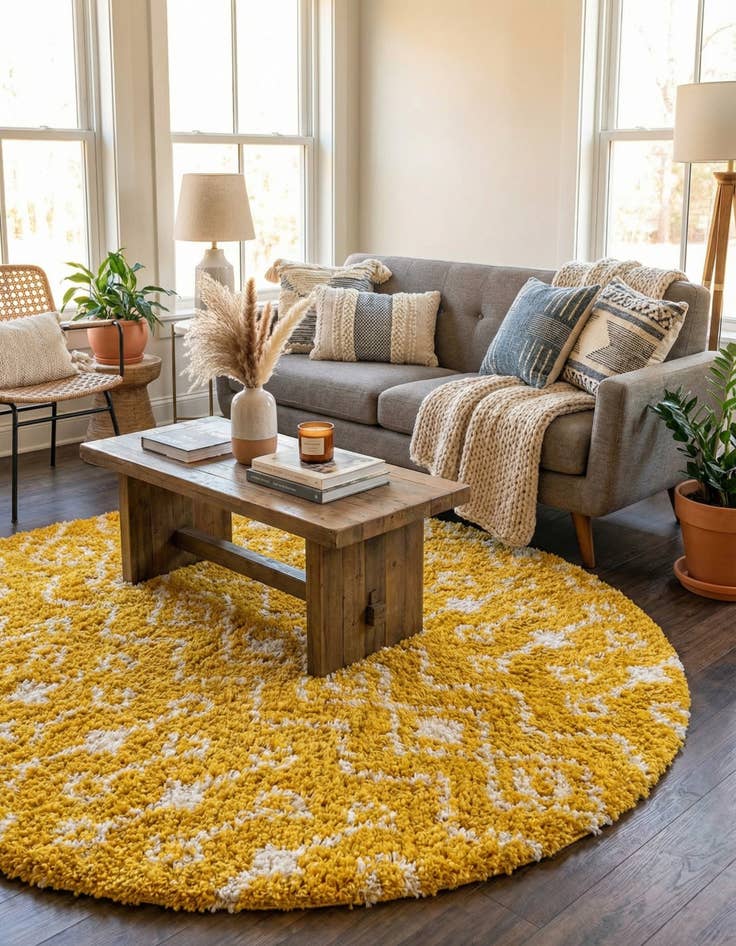 Detail image of 6' x 6' Moroccan Trellis Shag Round Rug