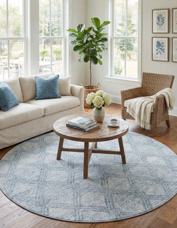 Blue Kamala Washable Round Rug