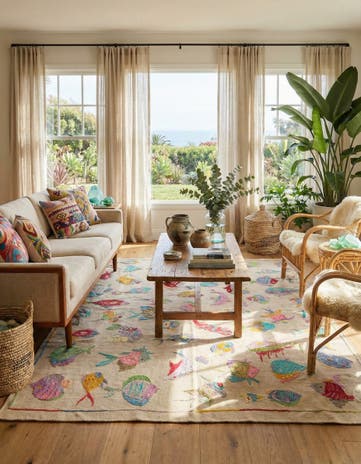 4' 9 x 6' 8 Hand Woven Kilim Suzani Wool Rug