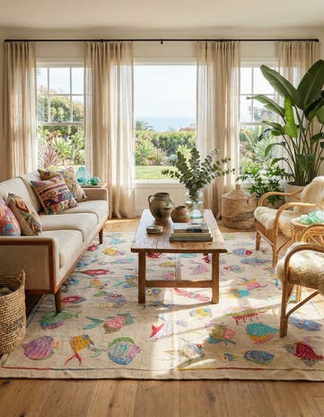 4' 9 x 6' 8 Hand Woven Kilim Suzani Wool Rug