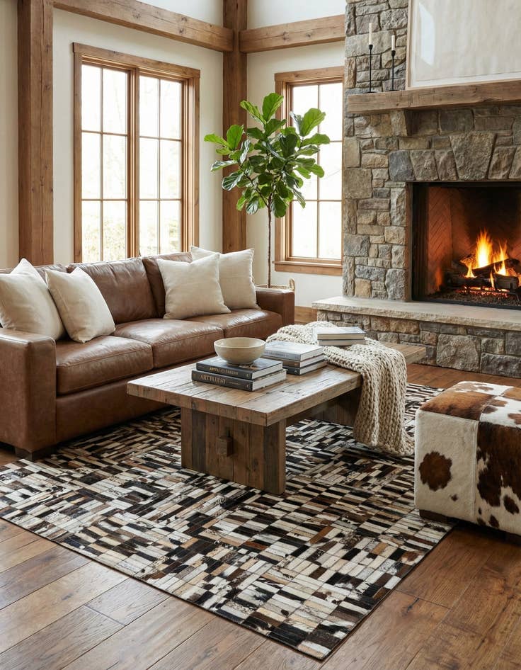 Detail image of  4' 11 x 7' 10 Cowhide - Patchwork Rug