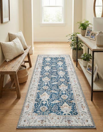 Navy Blue Washable Timeless Runner Rug