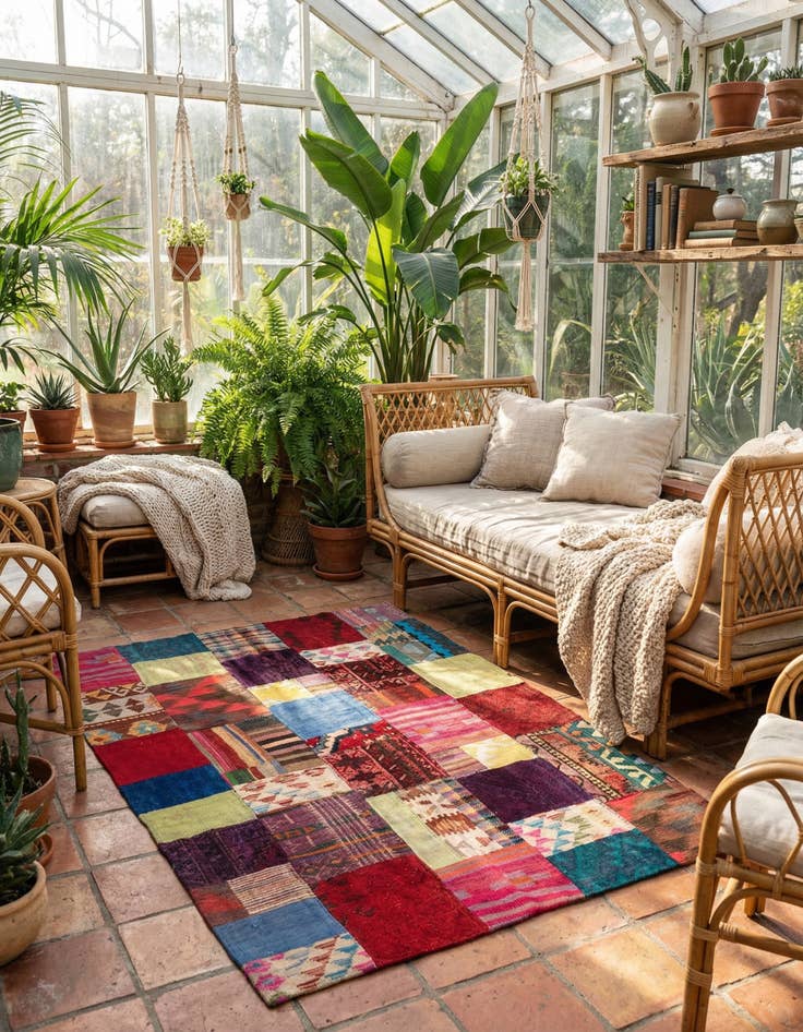 Detail image of 4' x 6'  Hand Woven Kilim Patchwork Wool Rug