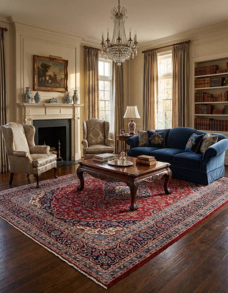 Detail image of  9' 9 x 13' 3  Hand Knotted Kashan Persian Wool Rug