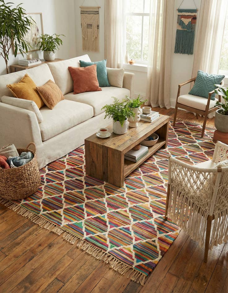 Detail image of  8' x 11'  Hand Woven Chindi Trellis Rug