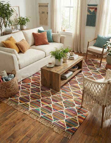 Hand Woven Chindi Trellis Rug