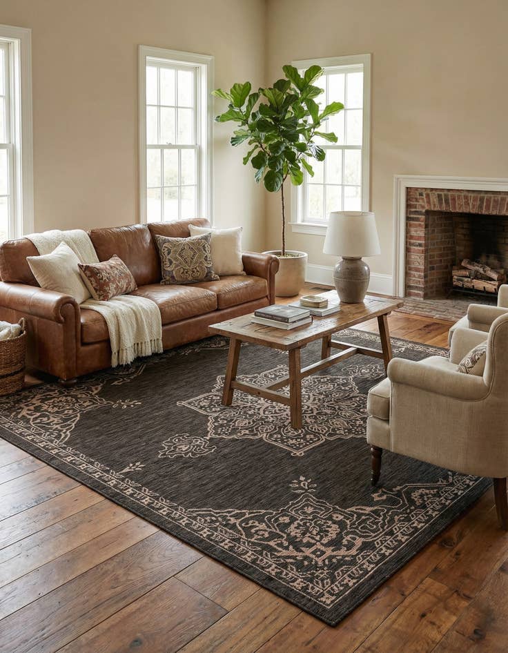 Detail image of 10' x 10'  Washable Traditional Indoor / Outdoor Square Rug