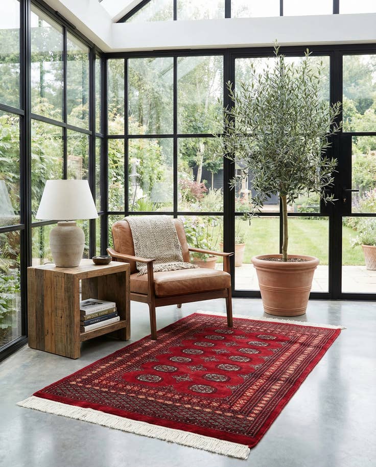 Detail image of 4' 1 x 6' Hand Knotted Torkaman Persian Wool Rug