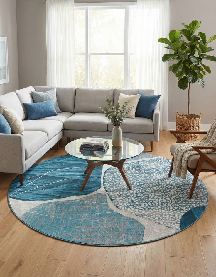Detail image of 7' 10 x 7' 10 Easy-Clean Modern Indoor / Outdoor Round Rug