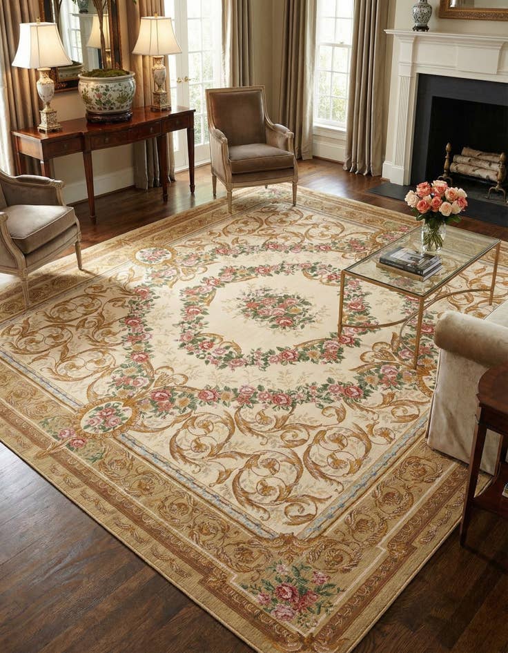 Detail image of  10' x 10'  Washable Traditional Indoor / Outdoor Square Rug
