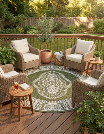 10' x 10' Easy-Clean Traditional Indoor / Outdoor Round Rug