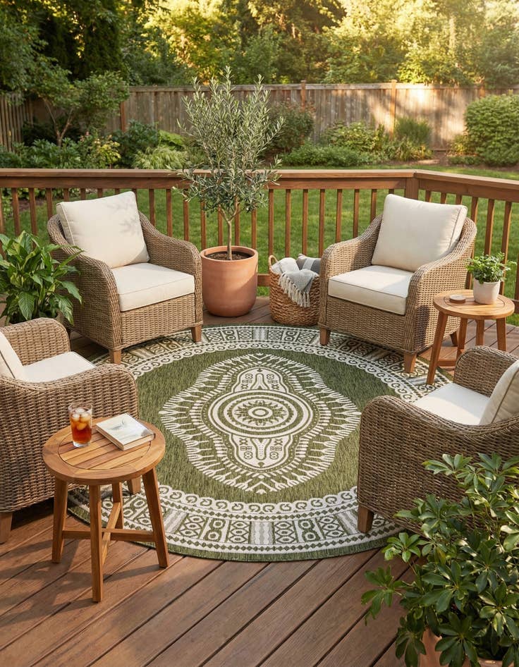 Detail image of 10' x 10' Easy-Clean Traditional Indoor / Outdoor Round Rug