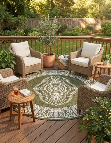10' x 10' Easy-Clean Traditional Indoor / Outdoor Round Rug
