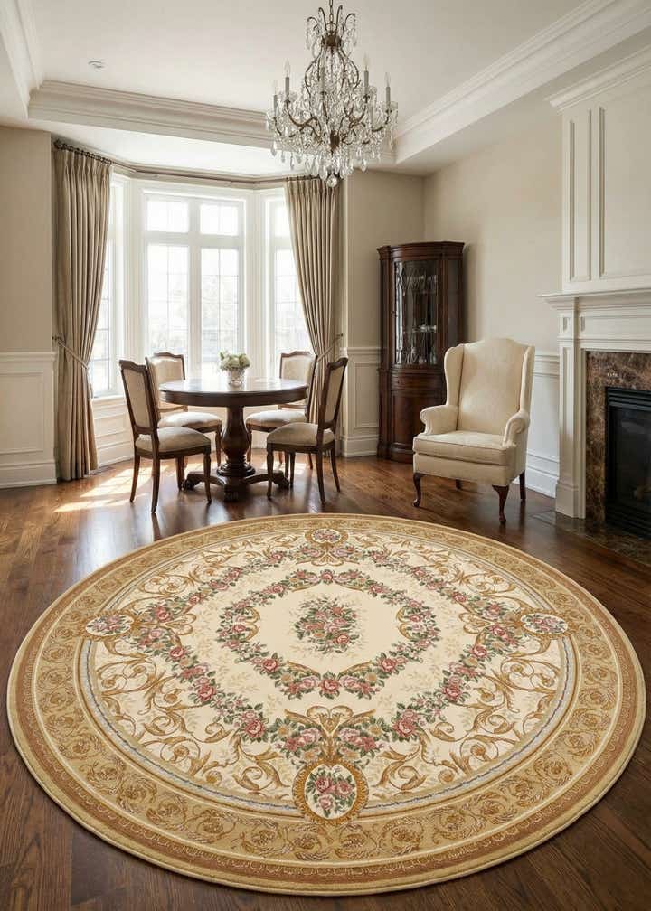 10' x 10' Easy-Clean Traditional Indoor / Outdoor Round Rug